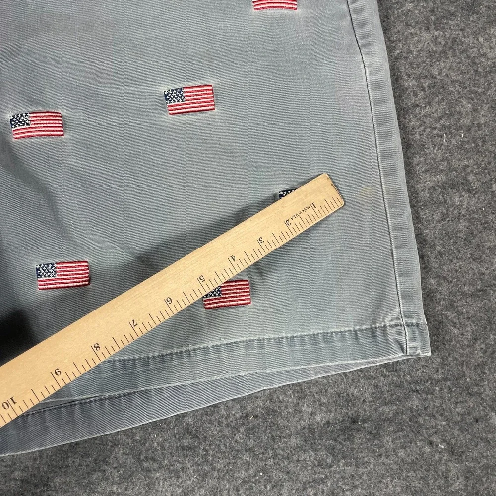 Orivis Shorts Mens 40 Blue Faded Flat Front USA Flag Embroidered Retro‎ Fishing